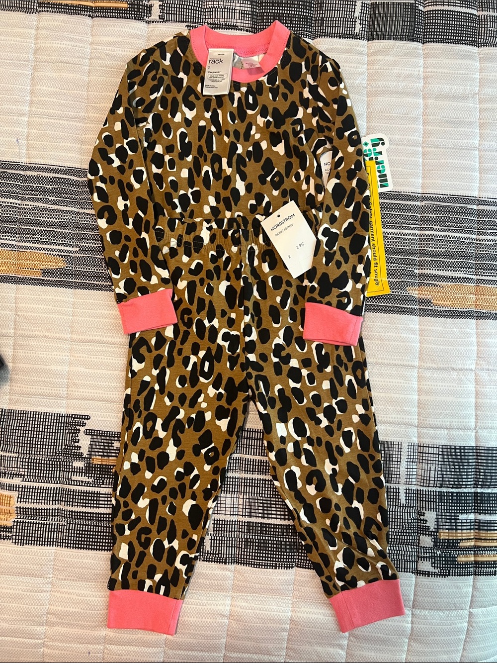 Nordstrom Rack, Leopard Print Kids Pajama Set with Pink Trim